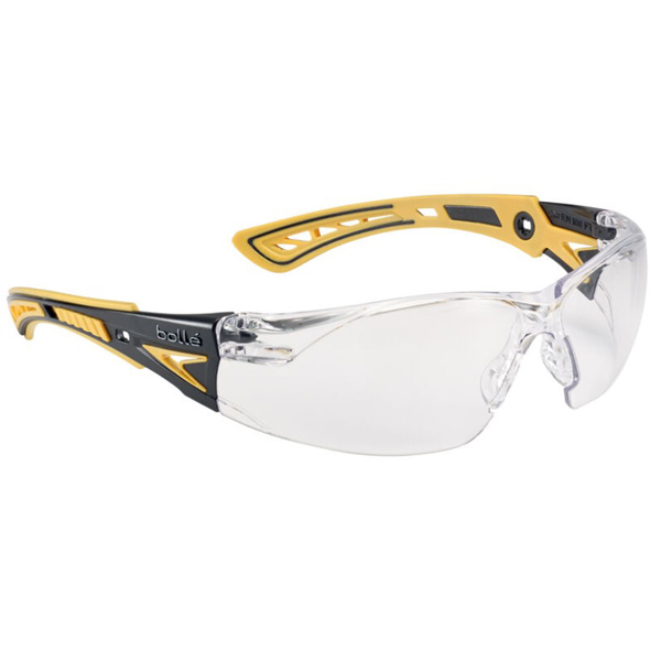 Bolle Rush+ Safety Glasses, Clear Lens, Yellow/Black 