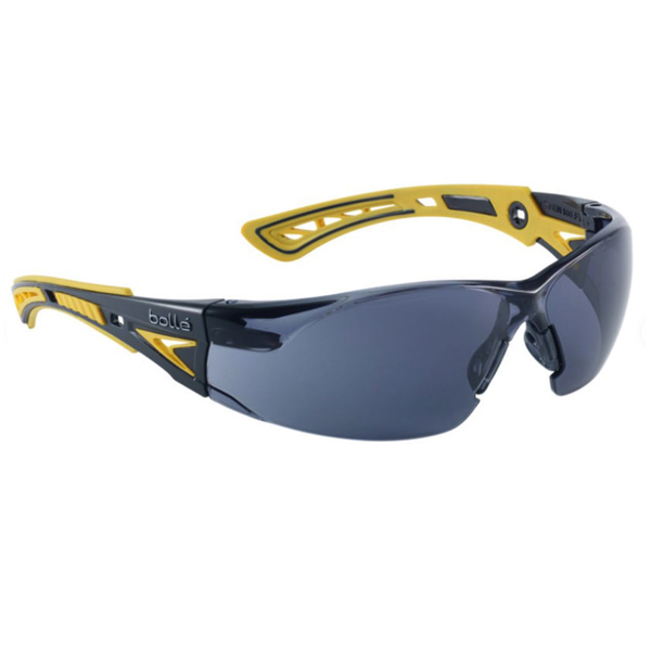 Bolle Rush+ Safety Glasses, Smoke Lens, Yellow/Black 