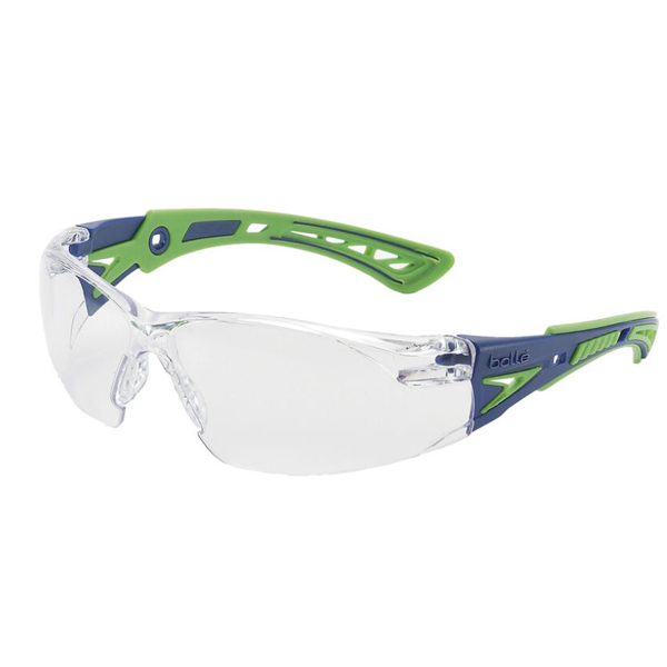 Bolle Rush+ Safety Glasses, Clear Lens, Blue/Green 