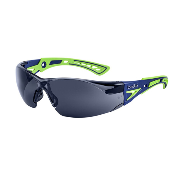 Bolle Rush+ Safety Glasses, Smoke Lens, Blue/Green 