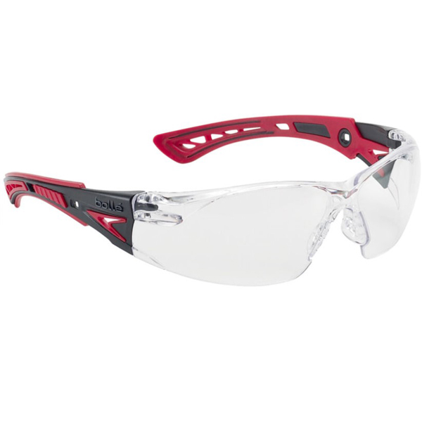 Bolle Rush+ Safety Glasses, Clear Lens, Black/Red 