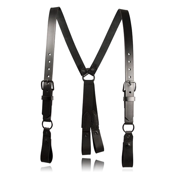 Boston Leather Suspender, BLK, Short, Button Attachment 