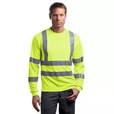 Safety T-Shirt, ANSI Class 3 LS Lime w/ Silver Trim 