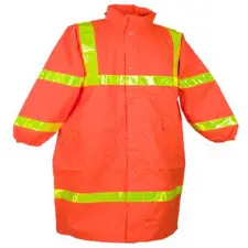 Hi-Viz Rain Coat, 49", Orange Class 3, ANSI 107, Lime Stripe 