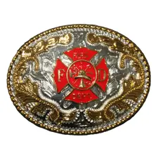 Buckle Shack Fire Dept. Belt Buckle, Silver/Gold 