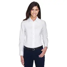 Harriton Ladies LS Oxford, White, 