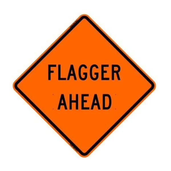 36" Reflective Road Sign "Flagger Ahead", Org/Black