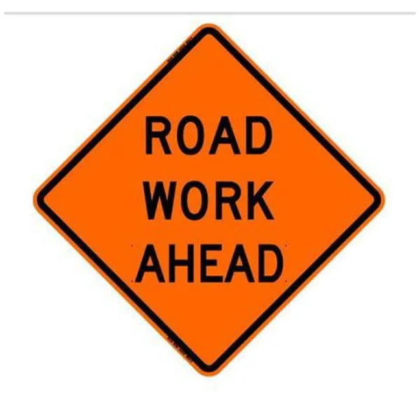 48" Non-Reflective Road Sign "Road Work Ahead", Org/Black