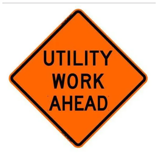 48" Non-Reflective Road Sign "Utility Work Ahead", Org/Blac