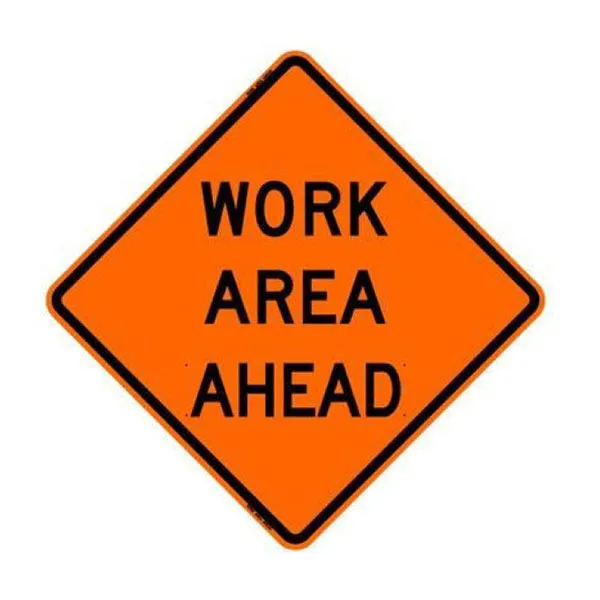 36" Reflective Road Sign "Work Area Ahead", Org/Blk