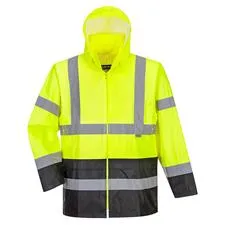 Portwest Hi-Vis Classic Cntrst Rain Jacket, Yellow/Black, CL3