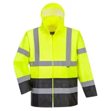 Portwest Hi-Vis Classic Cntrst Rain Jacket, Yellow/Black, CL3 