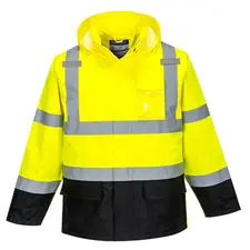 Portwest Hi-Vis Contrast Rain Jacket, Yellow Black 