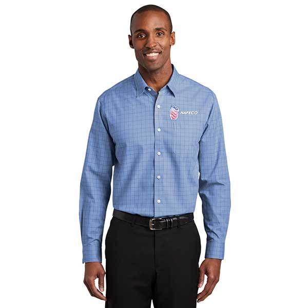 Red House Windowpane Plaid Non-Iron LS Shirt, Nafeco Emb