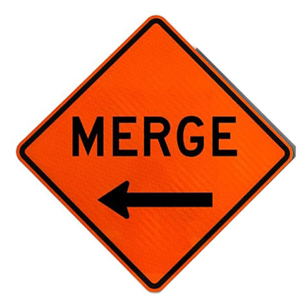 DSP 48" Superbright Roll Up Sign, Scr: Merge w/Left Arrow