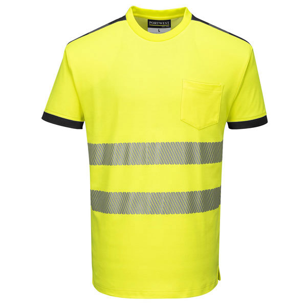 Portwest PW3 Hi-Vis SS T-Shirt Yellow-Black, Silver Trim