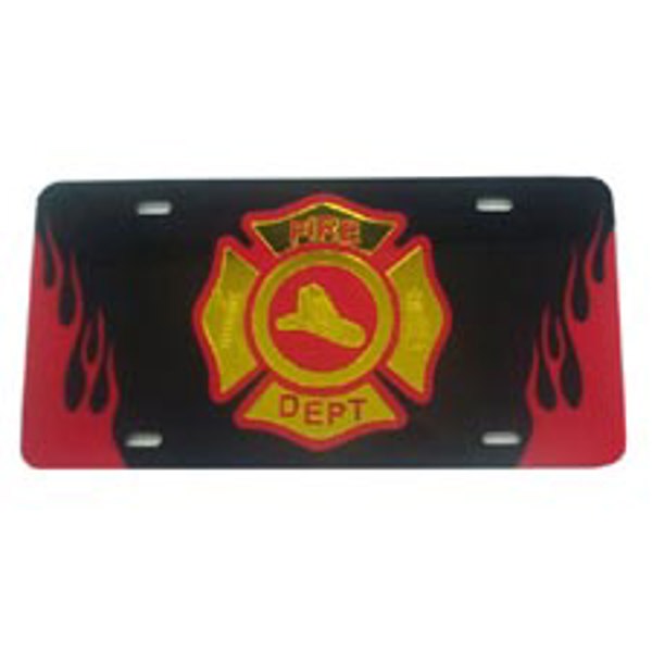 Laser Magic Tag, Blk w/Flames & "Fire Dept." Maltese Cross