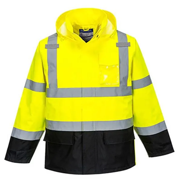 Portwest Hi-Vis Contrast Rain Jacket, Yellow Black 
